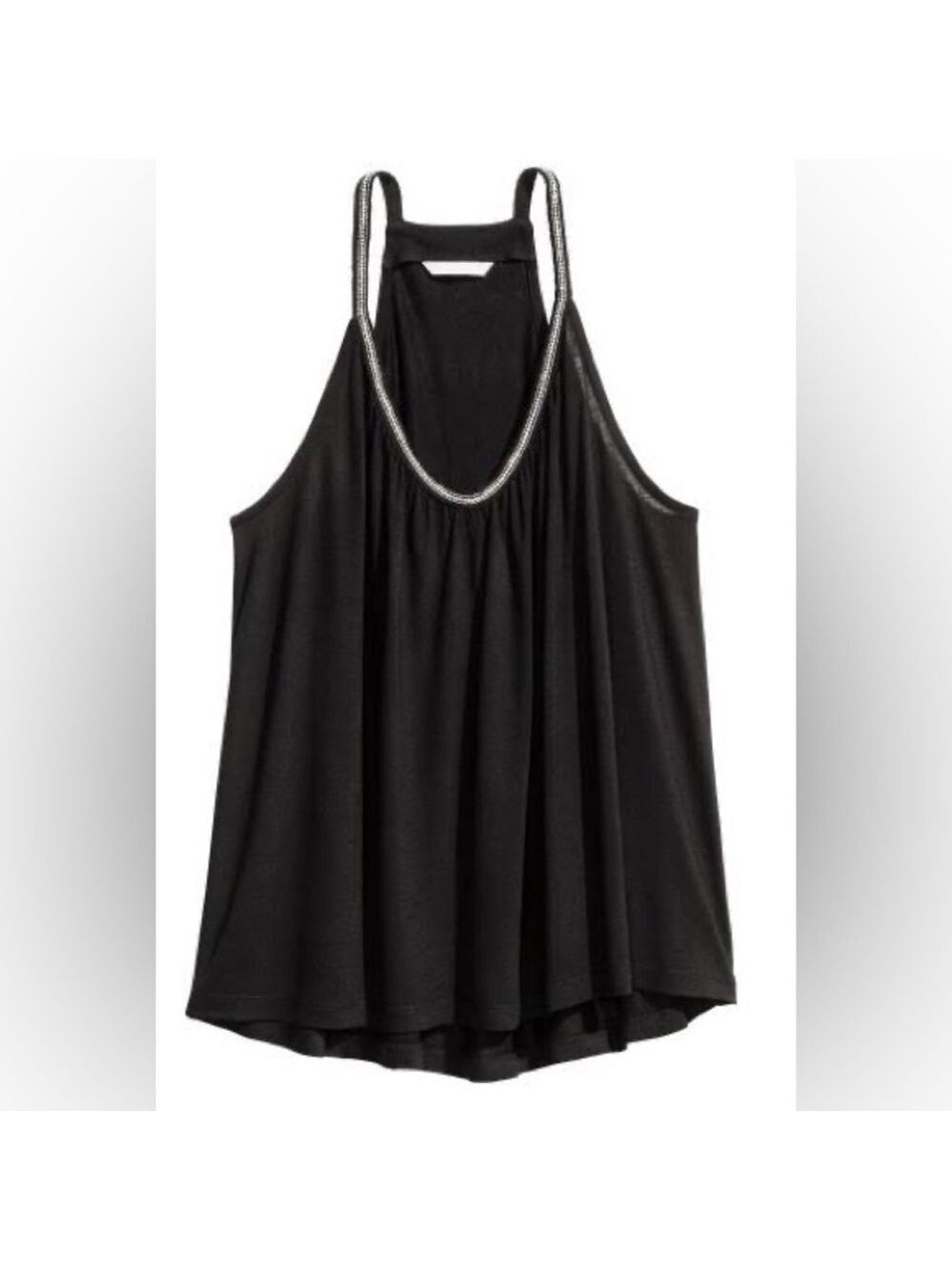 H&m black rhinestone beaded flowy camisole top Sz M